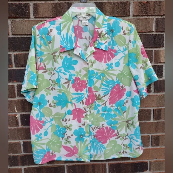 Allison Daley Petite Tropical Floral Blouse 12P - Picture 2 of 9